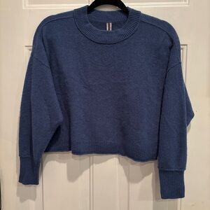 Anthropologie Cashmere Sweater Blue Cropped Crewneck Soft Luxe Minimalist S